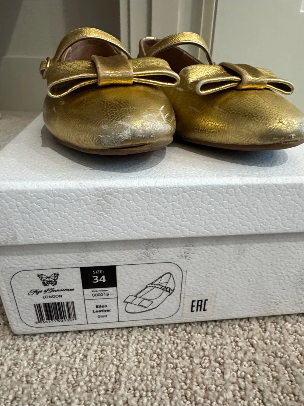 Gold Bow Mary Jane Flats by Age of Innocence
